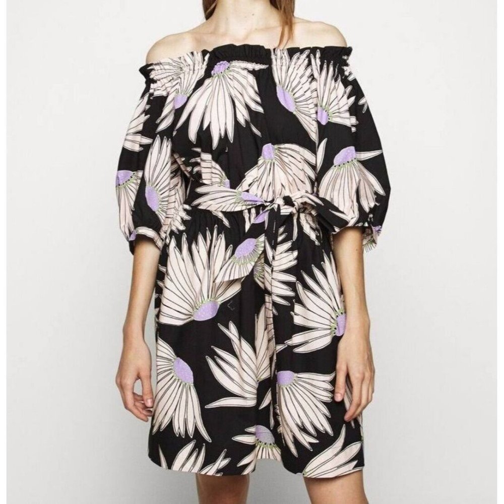 Kate Spade Falling Flower Dress Womens Small Black Cream Bloomcore Beachy Cotton - Picture 11 of 12